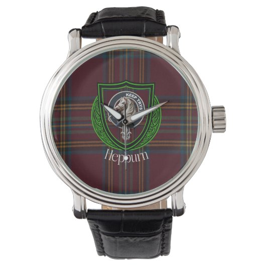 Hepburn Scottish Clan Tartan & Crest Armbanduhr (Vorderseite)