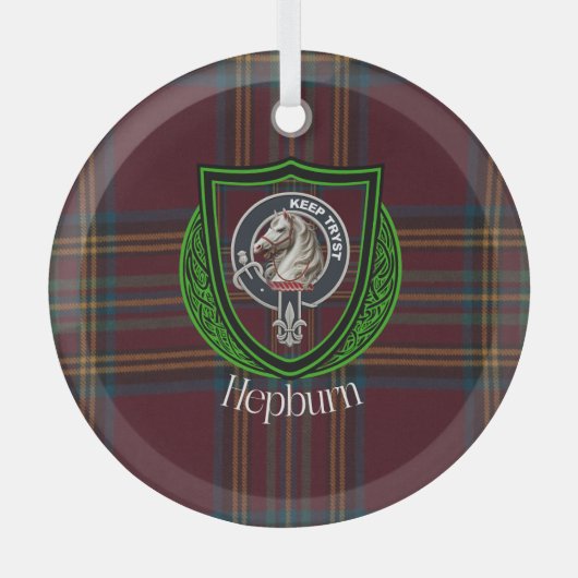Hepburn Scottish Clan Tartan & Crest Ornament Aus Glas (Vorderseite)