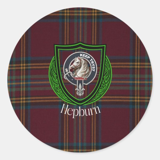 Hepburn Scottish Clan Tartan & Crest Runder Aufkleber (Vorderseite)