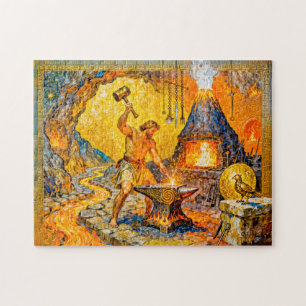 Hephaestus in der Schmiede mit Hammer, Amboss, Vul Puzzle