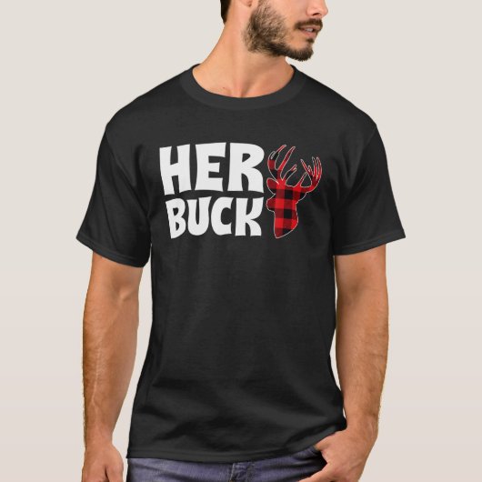 Her Buck Christmas Xmas Couples Matching Pjs Pajam T-Shirt (Vorderseite)
