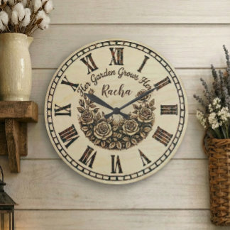 Her Garden Grows Here | Custom Name wall clock Große Wanduhr