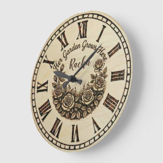 Her Garden Grows Here | Custom Name wall clock  Große Wanduhr (Winkel)