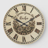 Her Garden Grows Here | Custom Name wall clock  Große Wanduhr (Vorderseite)