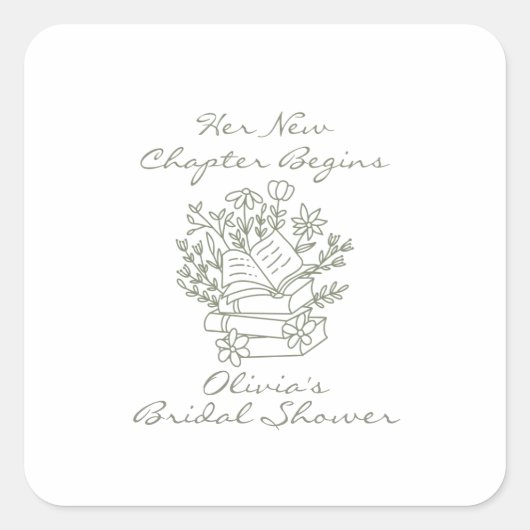 Her New Chapter Begins Book themed Bridal Shower Quadratischer Aufkleber (Vorderseite)