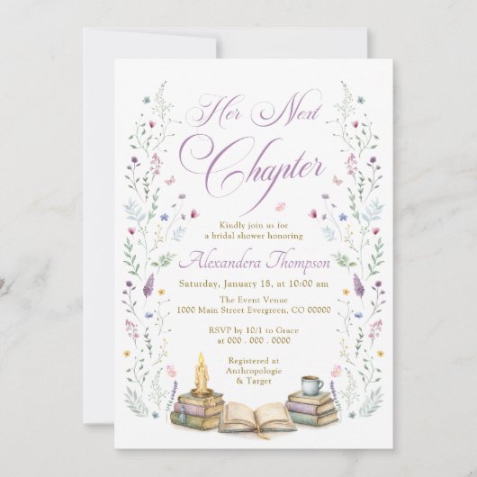 Her Next Chapter Bridal Shower Einladung (Vorderseite)