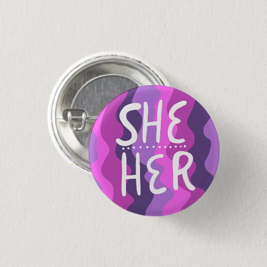HER Pronouns farbenfroh handschrift Lila Button (Vorne & Hinten)