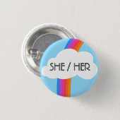 HER Pronouns farbenfrohe Regenbogenwolke Button (Vorne & Hinten)