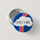 HER Pronouns farbenfrohe Regenbogenwolke Button (Vorne & Hinten)