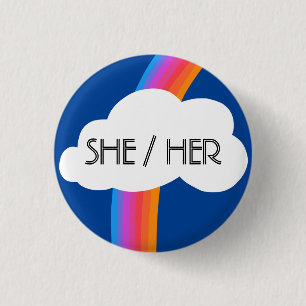 HER Pronouns farbenfrohe Regenbogenwolke Button