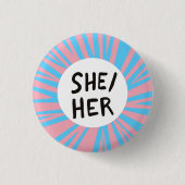 HER Pronouns farbenfrohe Trans Flag Rosa Blau Button (Vorderseite)