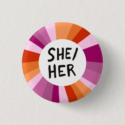 HER Pronouns farbenfroher Circle Lesbian Pride Button (Vorderseite)