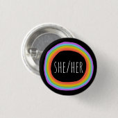 HER Pronouns farbenfroher Regenbogenkreis Schwarz Button (Vorne & Hinten)