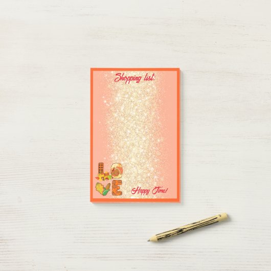 Herabsetzung der Liebe Herbsteinstellung Text und Post-it Klebezettel (Auf Schreibtisch)