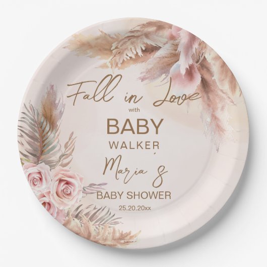Herabsetzung der Liebe Pampas Gras Boho Babydusche Pappteller (Vorderseite)