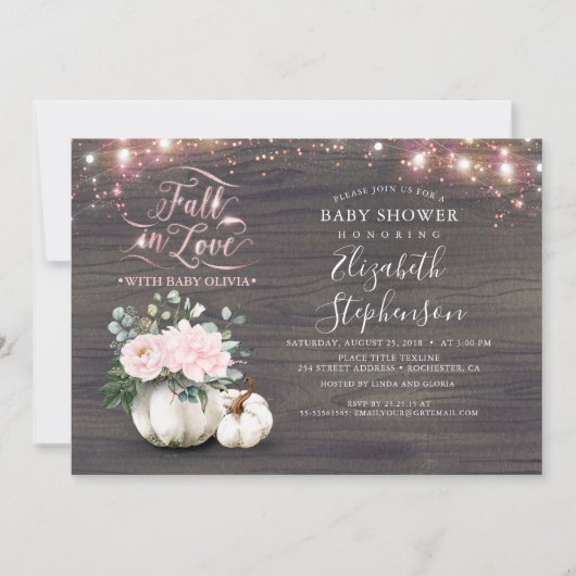 Herabsetzung der Liebe White Pumpkin Rustic Baby S Einladung (Vorderseite)