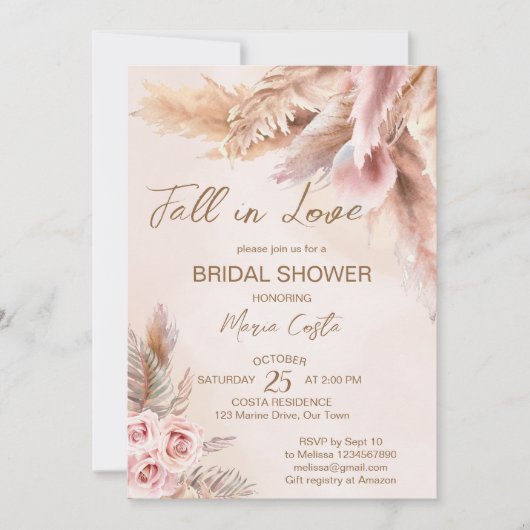 Herabsetzung des Pampas-Gras-Boho-Brautparty in de Einladung (Vorderseite)