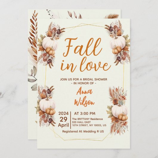 Herabsetzung des weißen Kürbispampas-Brautparty in Einladung (Vorne/Hinten)