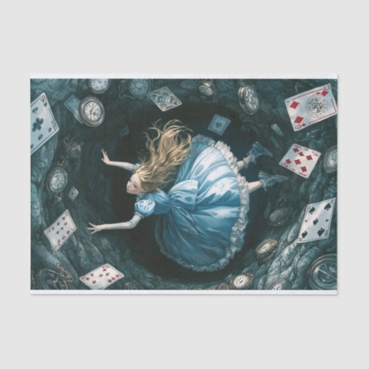 Herabstürzen der Kaninchenloch-Alice im Wunderland Seidenpapier (Vorderseite)