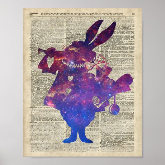 Herald Lila Rabbit Stencil über die alte Buchseite Poster (Vorne)