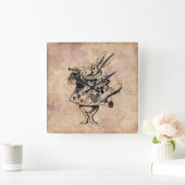 Herald White Rabbit Alice im Wunderland Floral Quadratische Wanduhr (Zuhause)