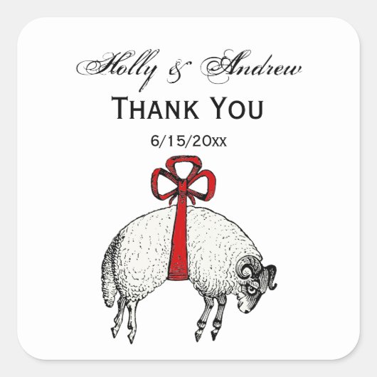 Heraldic Banded Fleece Ram Sheep Wappen Emblem Quadratischer Aufkleber (Vorderseite)