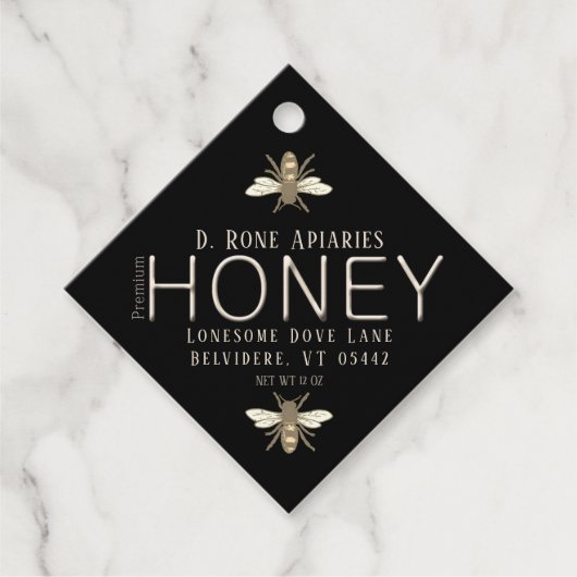 Heraldic Bee Black Honey mit Metallic Gold Text Geschenkanhänger (Vorderseite)