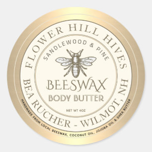 Heraldic Bee Body Butter Label Gold Border Ivory Runder Aufkleber