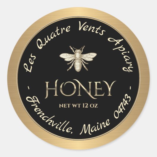 Heraldic Bee Gold Border Black Honey Label Runder Aufkleber (Vorderseite)
