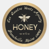 Heraldic Bee Gold Border Black Honey Label Runder Aufkleber (Vorderseite)