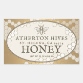 Heraldic Bee Ivory Oval Honey Label Gold Honeycomb Rechteckiger Aufkleber (Vorderseite)