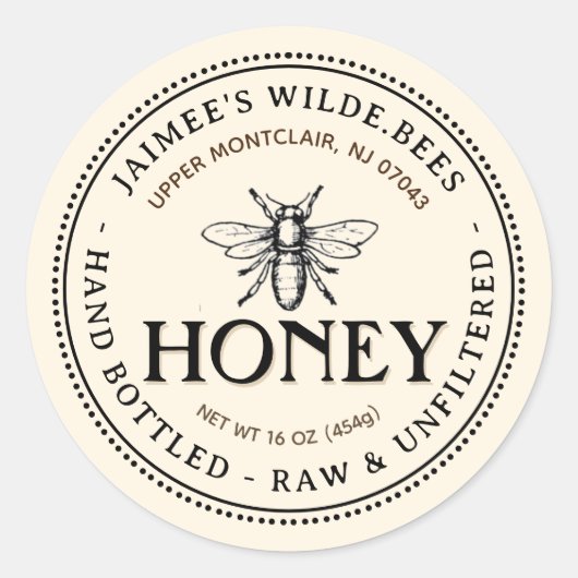Heraldic Bee Raw Hand Flaschen Honey Editable Labe Runder Aufkleber (Vorderseite)