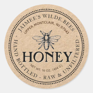 Heraldic Bee Raw Hand Honey Kraft Label Runder Aufkleber