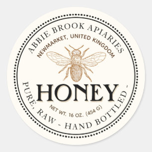 Heraldic Bee Raw Hand Honey Sticker