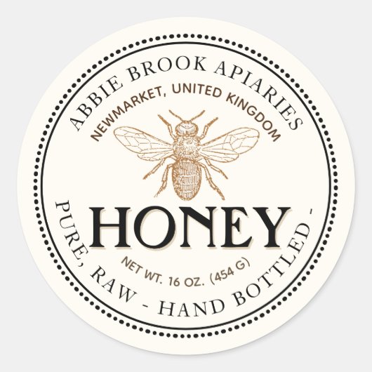 Heraldic Bee Raw Hand Honey Sticker (Vorderseite)