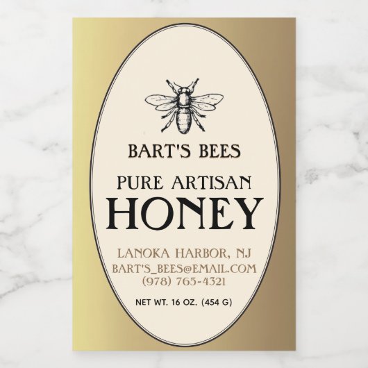 Heraldic Bee Rectangle Food Label Gold Oval Lebensmitteletikett (Einzelnes Label)
