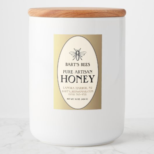 Heraldic Bee Rectangle Food Label Gold Oval Lebensmitteletikett (Vorderseite)