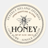 Heraldic Bee Single Origin Honey Label Runder Aufkleber (Vorderseite)
