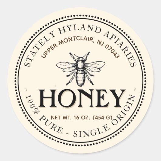 Heraldic Bee Single Origin Honey Label Runder Aufkleber (Vorderseite)