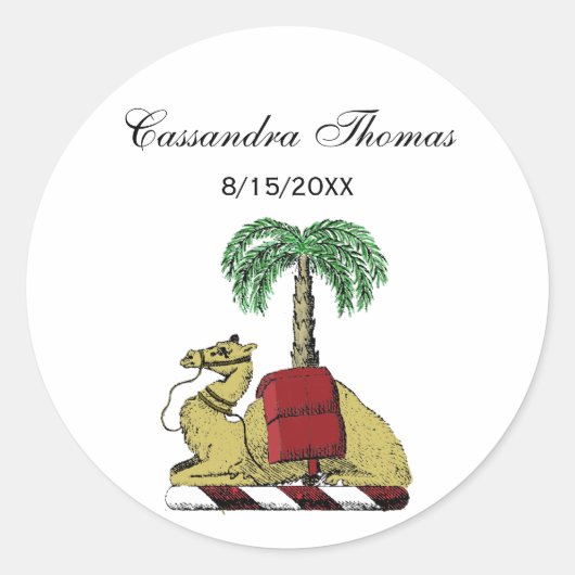 Heraldic Camel Palm Tree Color Coat of Arms Runder Aufkleber (Vorderseite)