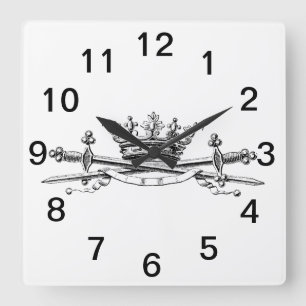 Heraldic Crown Crossed Schwerter Sabers Emblem Wap Quadratische Wanduhr