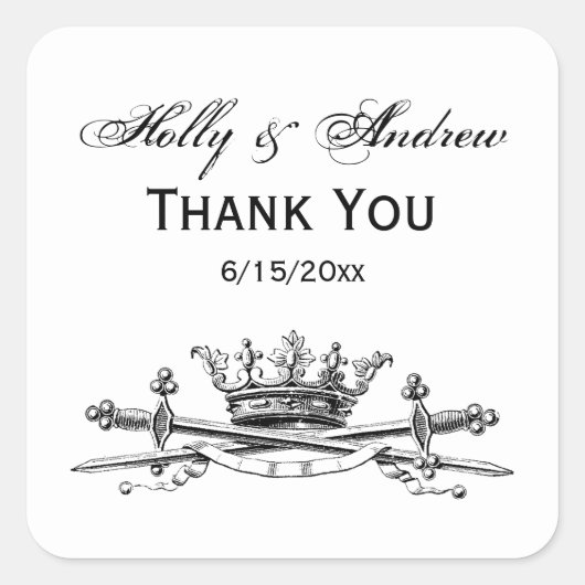 Heraldic Crown Crossed Schwerter Sabers Emblem Wap Quadratischer Aufkleber (Vorderseite)