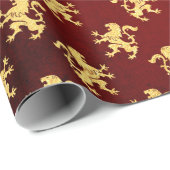 Heraldic Lion Royal Golden Red Velvet Geschenkpapier (Rolleneckpunkt)