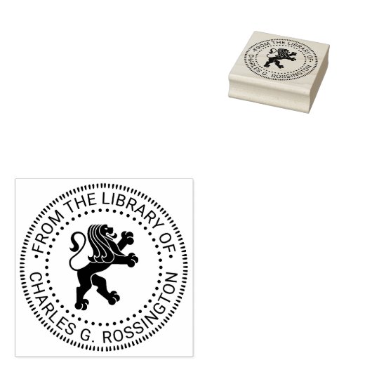 Heraldic Lion Stehend Round Library Name Gummistempel (Stempel)