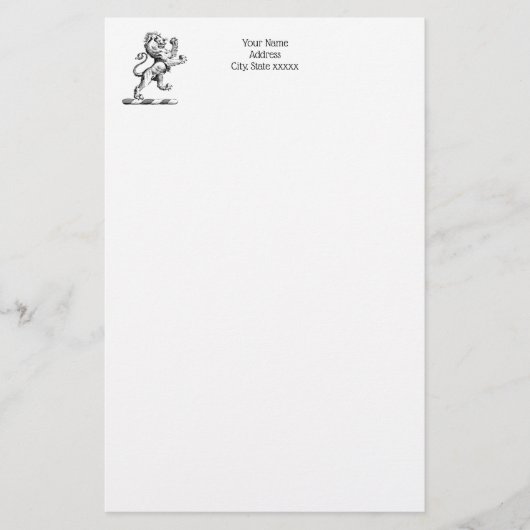 Heraldic Lion Stehendes Wappen Emblem Briefpapier (Vorderseite)