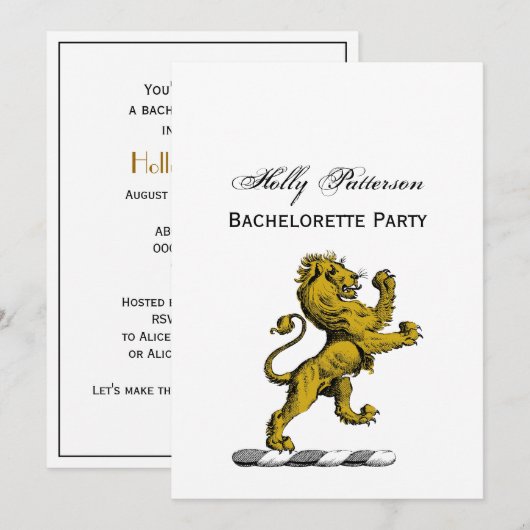 Heraldic Lion Stehendes Wappen Emblem C Einladung (Vorne/Hinten)