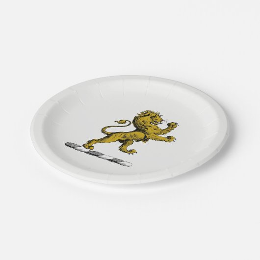 Heraldic Lion Stehendes Wappen Emblem C Pappteller (Schrägansicht)