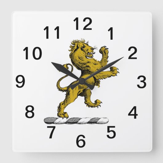 Heraldic Lion Stehendes Wappen Emblem C Quadratische Wanduhr (Vorderseite)