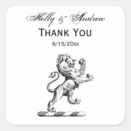 Heraldic Lion Stehendes Wappen Emblem Quadratischer Aufkleber (Vorderseite)