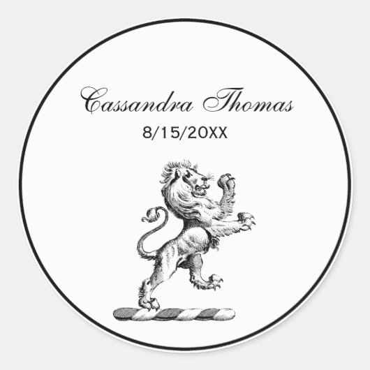 Heraldic Lion Stehendes Wappen Emblem Runder Aufkleber (Vorderseite)